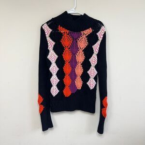 Peter Pilotto Womens Crochet Knit Mock Neck Pullover Sweater Black Multi Medium